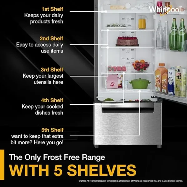 Whirlpool 235 L Frost Free Triple-Door Refrigerator | Zeolite Technology | Microblock Technology(FP 253D PROTTON ROY RADIANT STEEL(Z), Up to 44% Reduction in Cold Air Loss*]